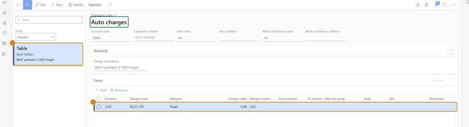 Create the customer auto charge (zoomed on the outlined fields)