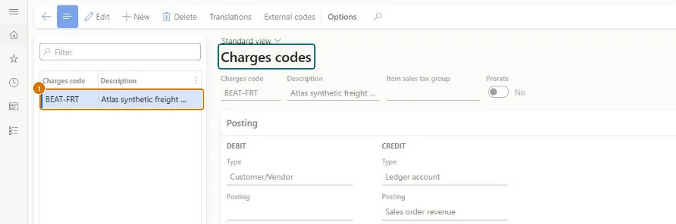 Create the freight charges code (zoomed on the outlined fields)