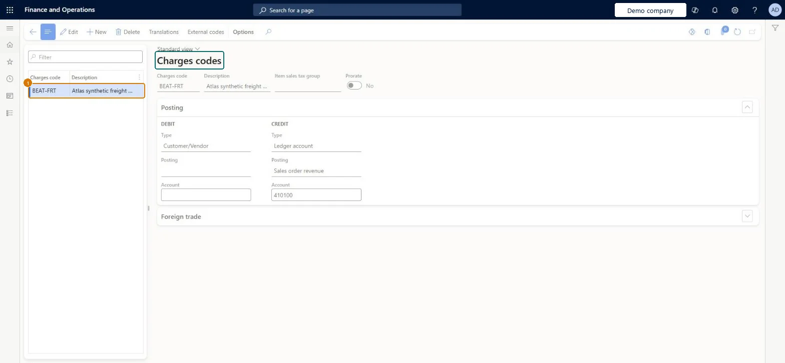 Create the freight charges code