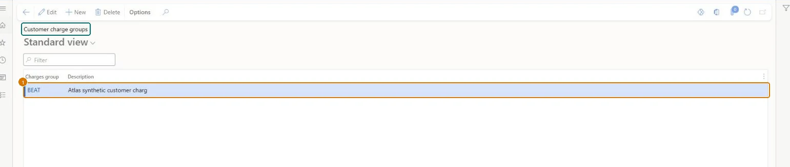 Create the customer charge group (zoomed on the outlined fields)