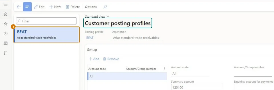 Create the customer posting profile (zoomed on the outlined fields)
