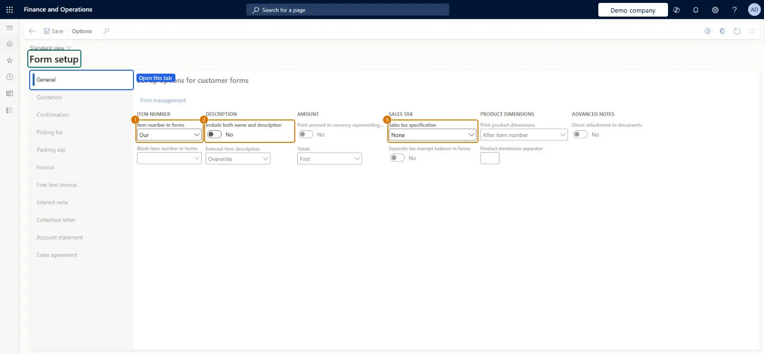 Set the customer form options