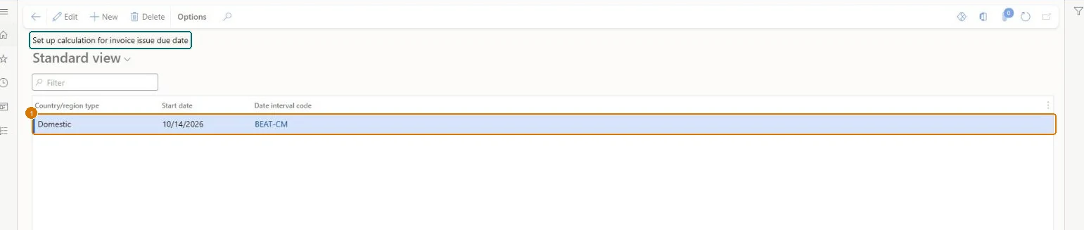 Set the invoice issue due date calculation (zoomed on the outlined fields)