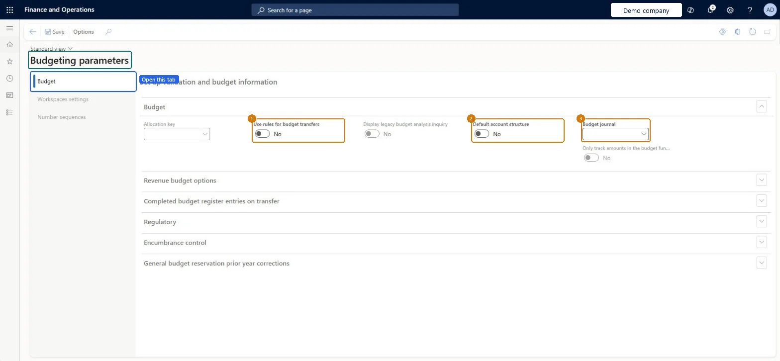 Review the budgeting parameters