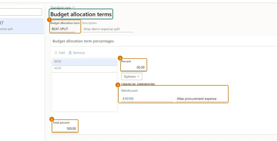 Create the budget allocation term (zoomed on the outlined fields)