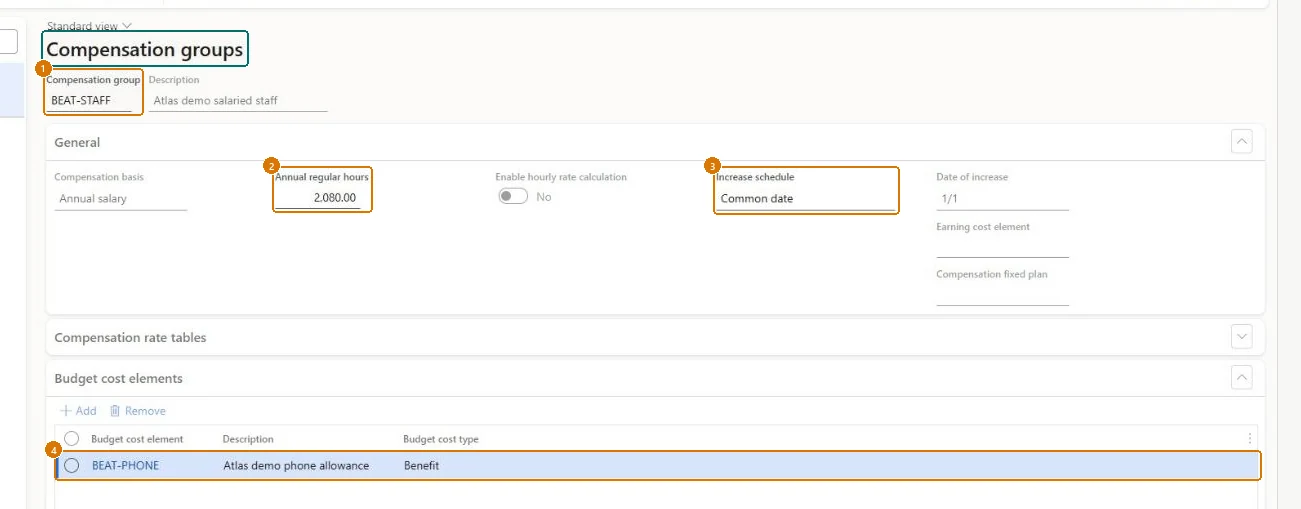 Create the compensation group (zoomed on the outlined fields)