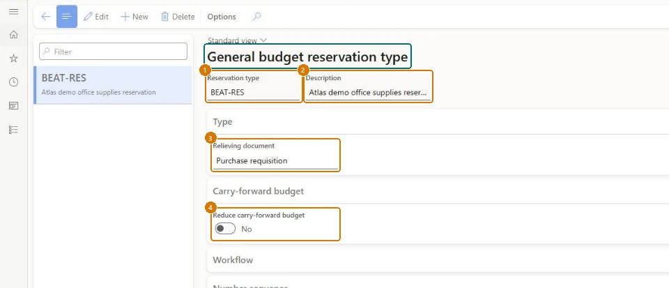 Create the reservation type (zoomed on the outlined fields)