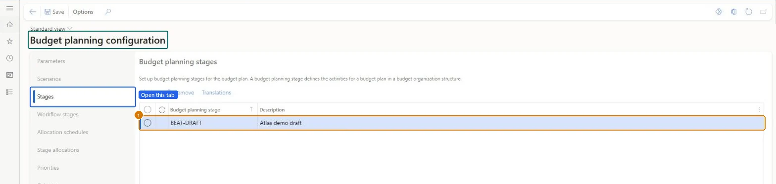 Create the budget planning stage (zoomed on the outlined fields)