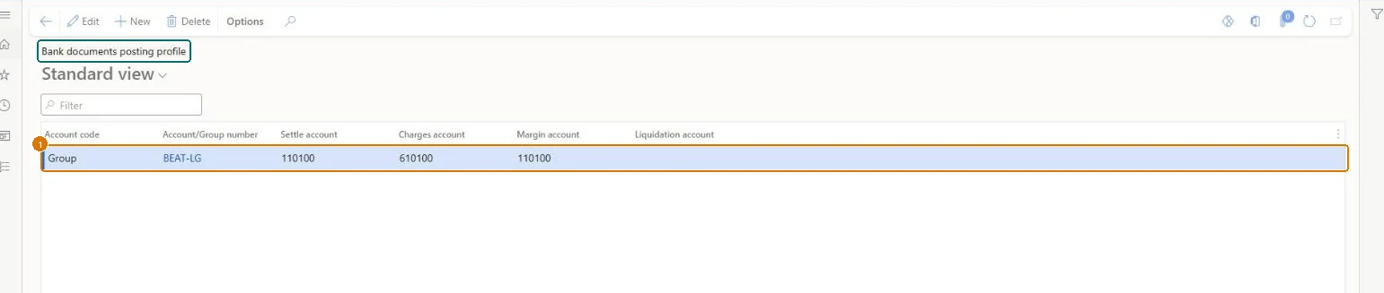 Create the bank documents posting profile (zoomed on the outlined fields)