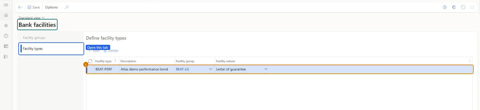 Create the facility group and type (zoomed on the outlined fields)