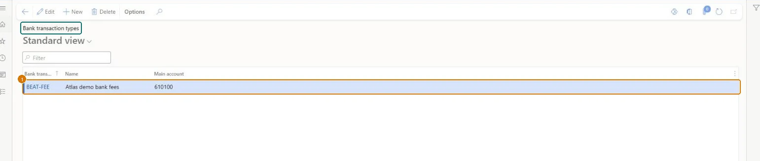 Create the bank transaction type (zoomed on the outlined fields)