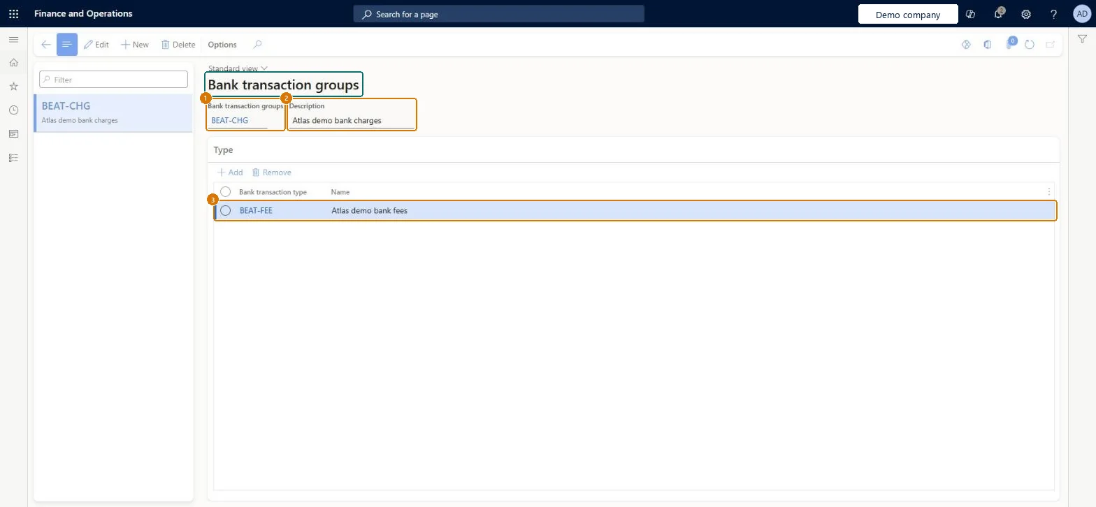 Create the bank transaction group
