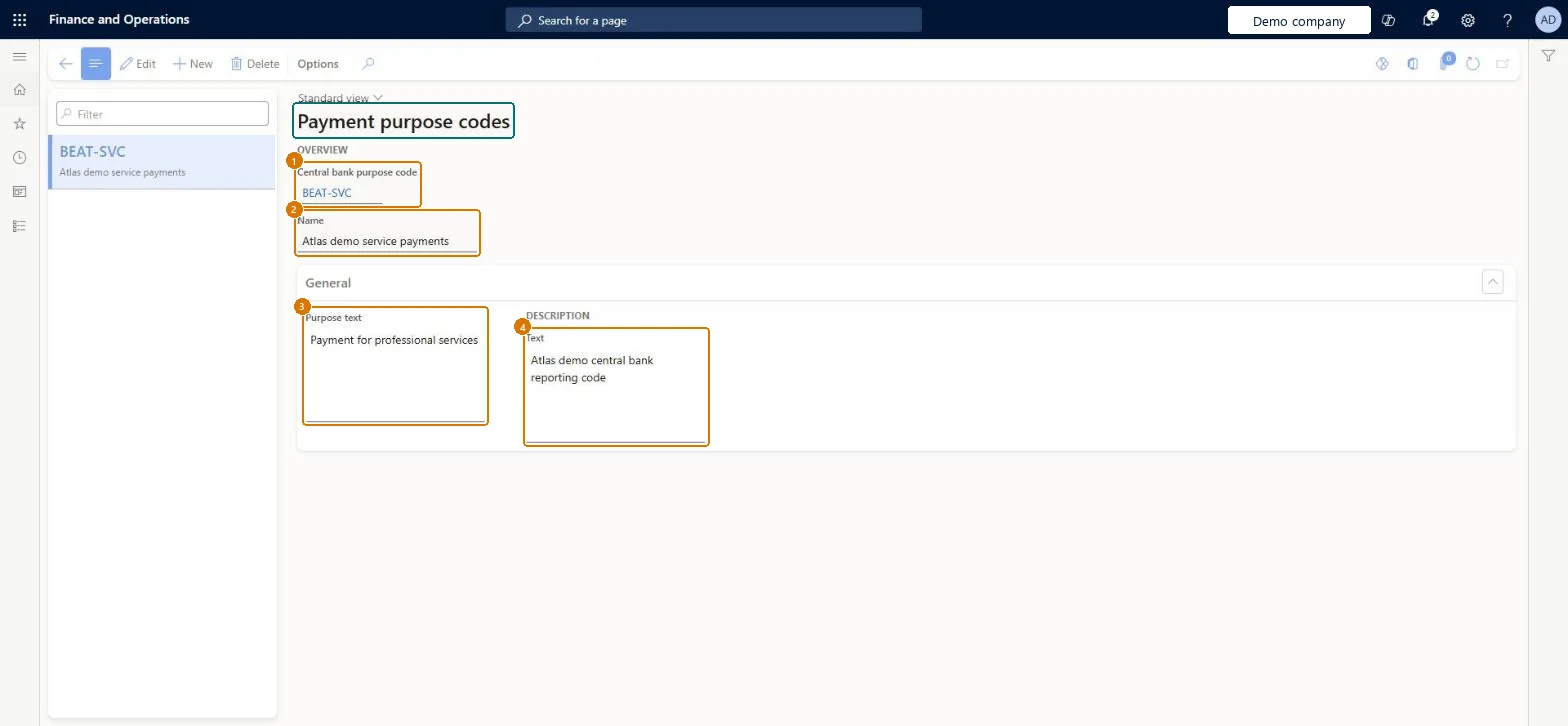 Create the payment purpose code