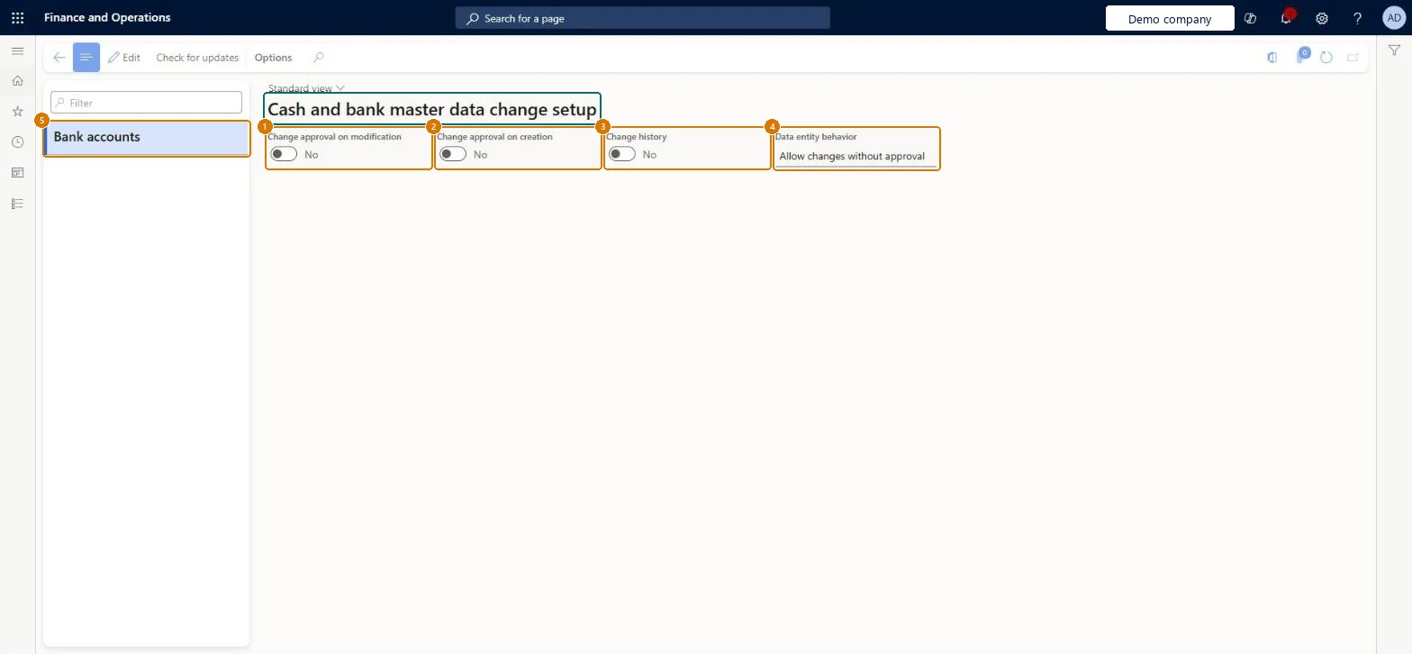 Review the bank account change controls