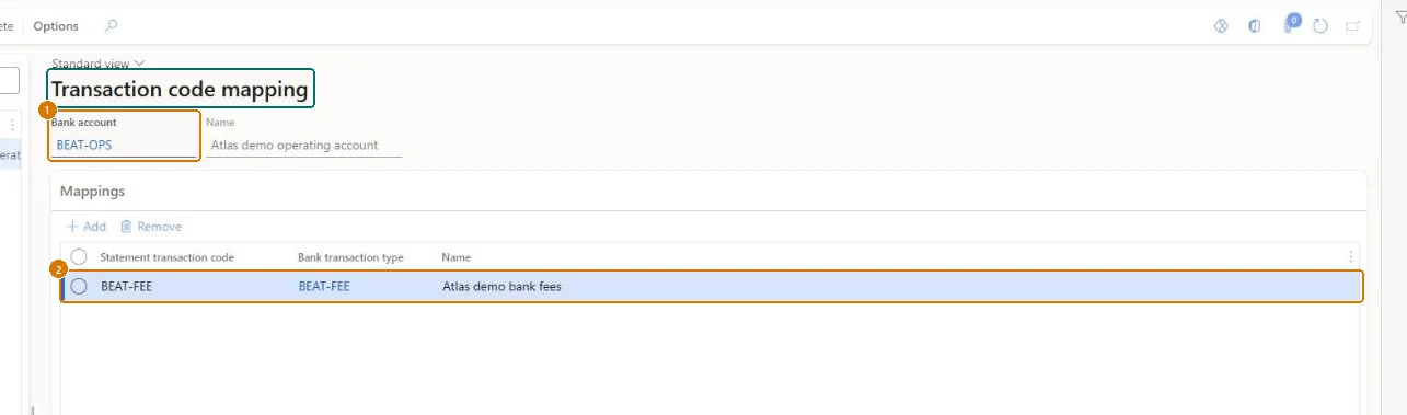 Map the statement transaction code (zoomed on the outlined fields)