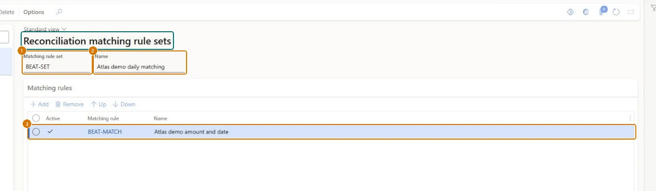 Create the matching rule set (zoomed on the outlined fields)