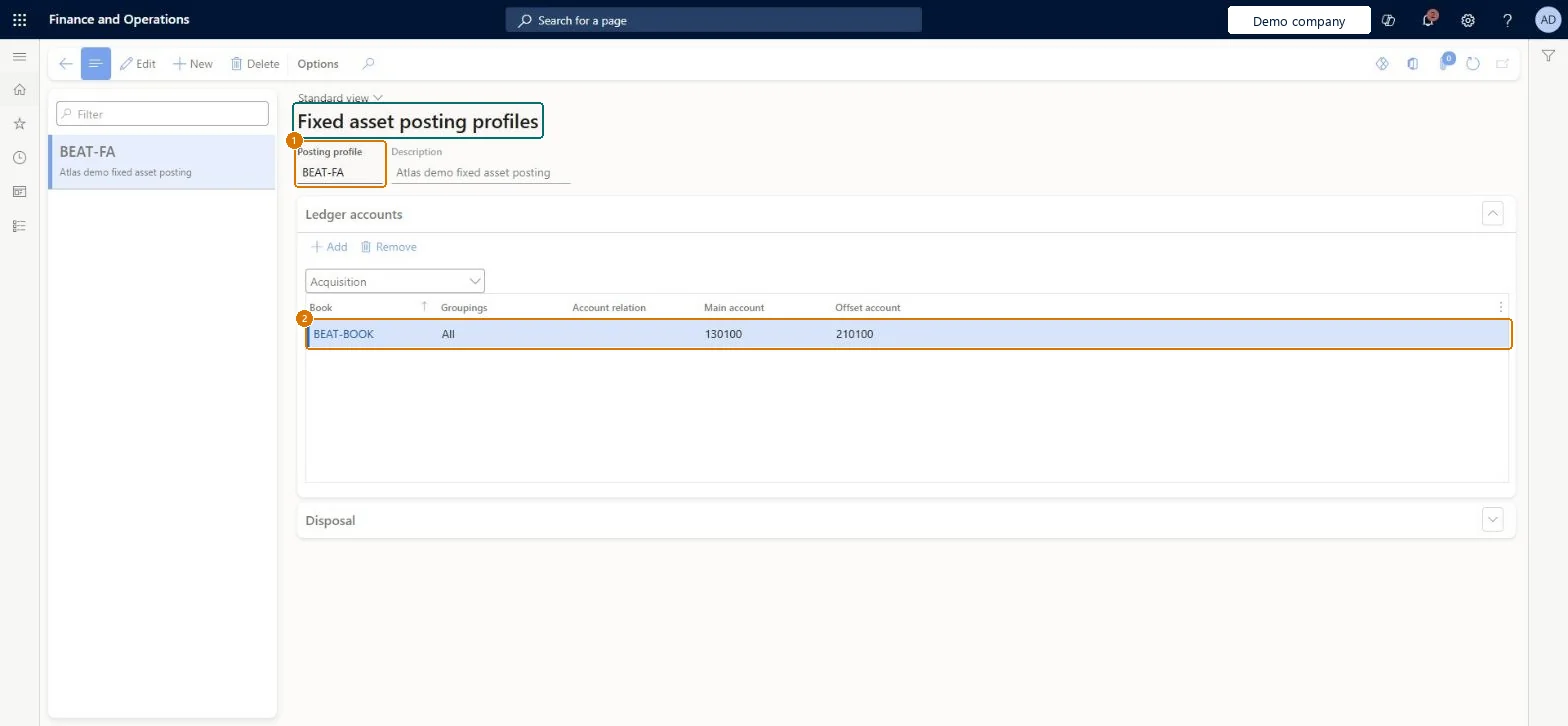 Create the fixed asset posting profile