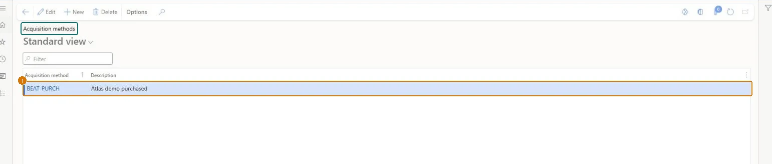 Add the acquisition method (zoomed on the outlined fields)