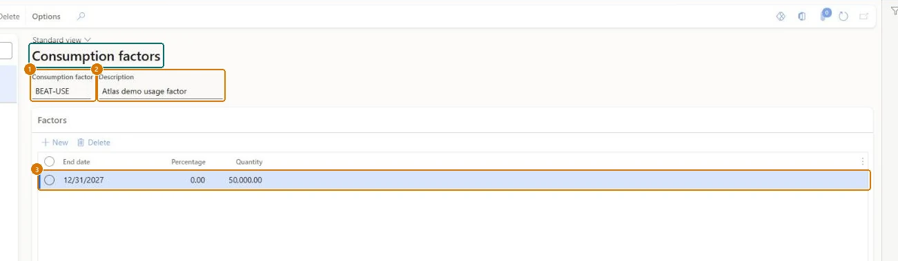 Create the consumption factor (zoomed on the outlined fields)