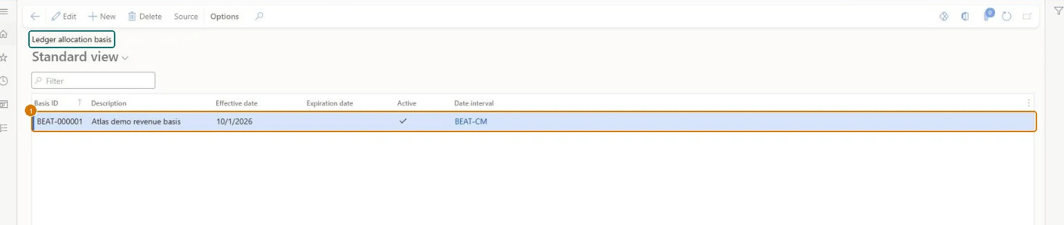 Create the ledger allocation basis (zoomed on the outlined fields)