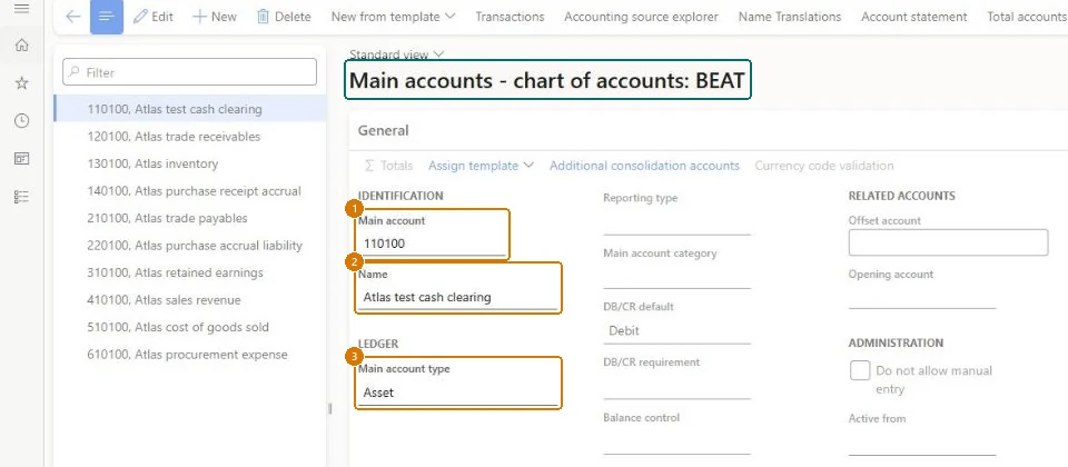 Create the main account (zoomed on the outlined fields)