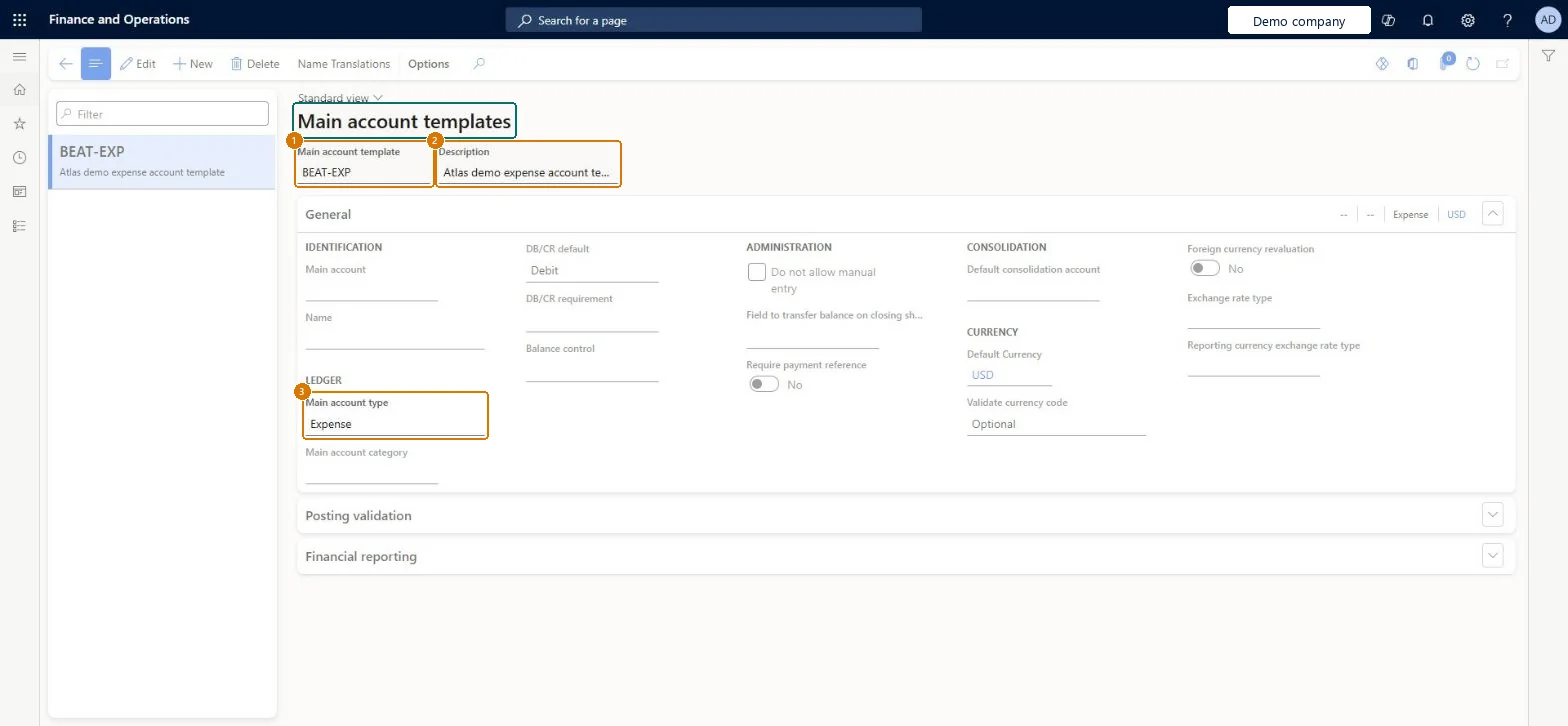 Create the main account template