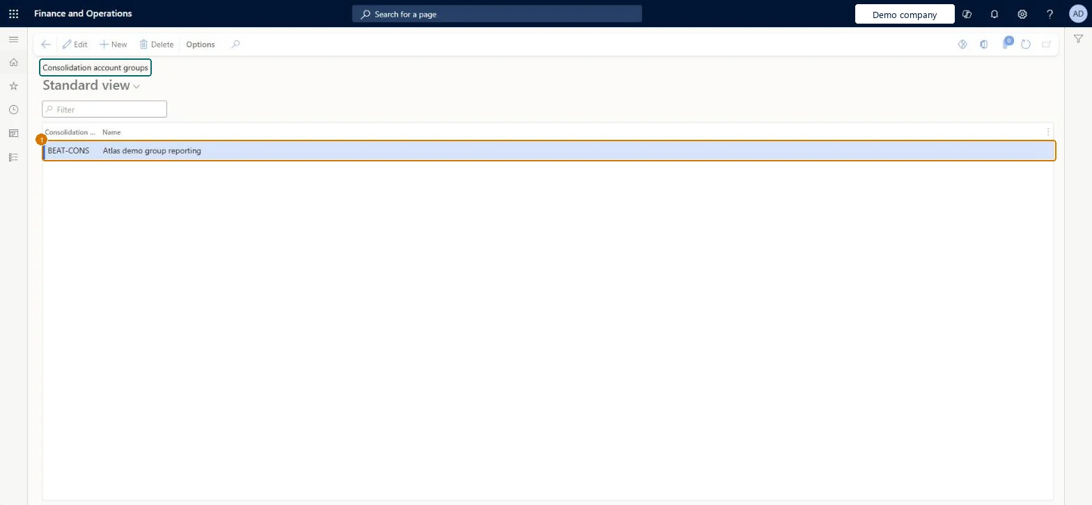 Create the consolidation account group
