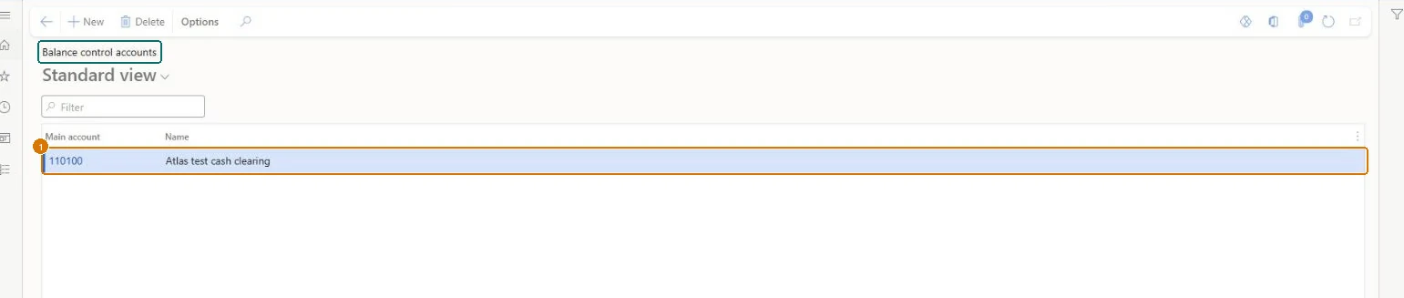 Add the balance control account (zoomed on the outlined fields)