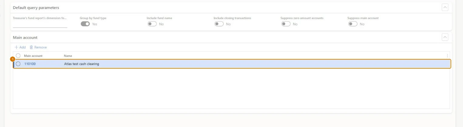 Add the treasurer's fund account (zoomed on the outlined fields)