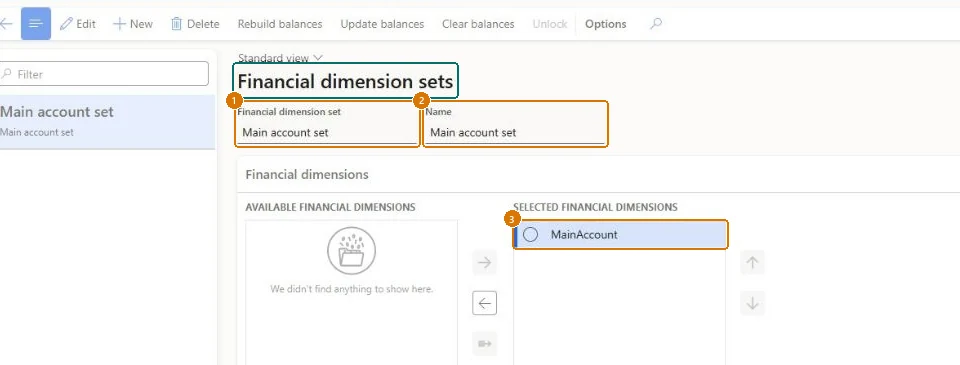 Create the financial dimension set (zoomed on the outlined fields)