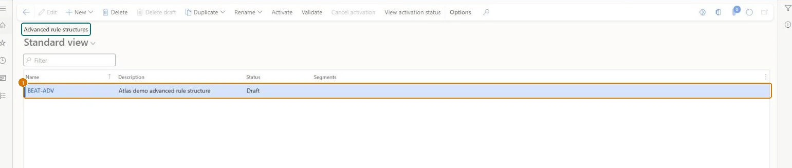 Create the advanced rule structure (zoomed on the outlined fields)