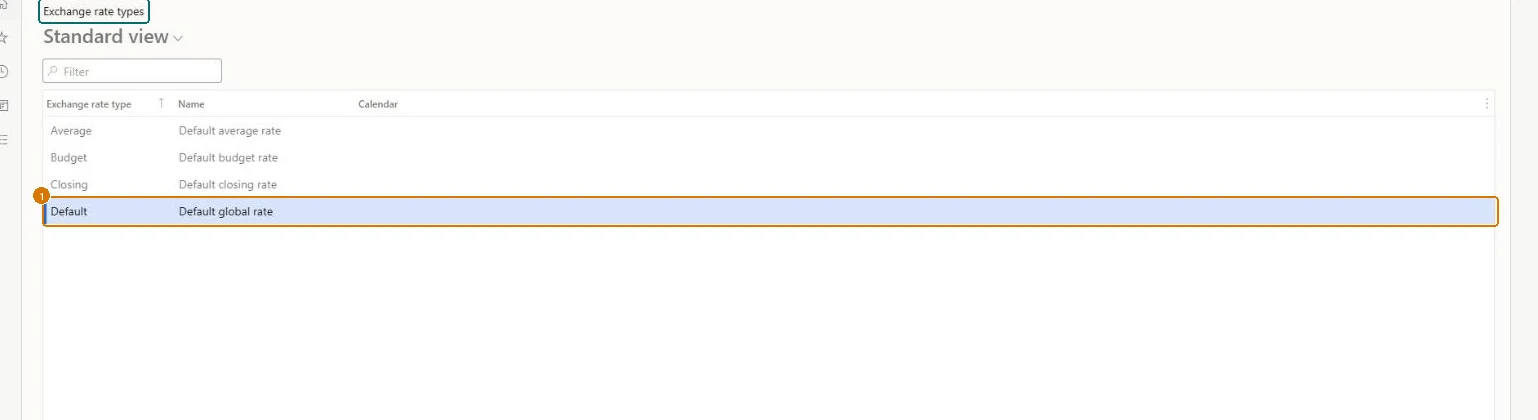 Review the exchange rate types (zoomed on the outlined fields)