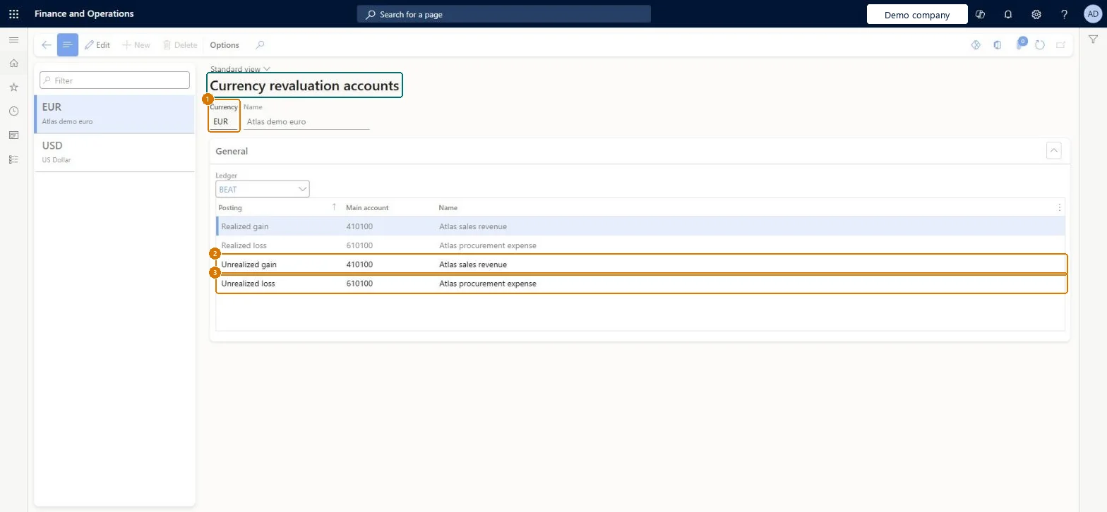 Assign the revaluation accounts