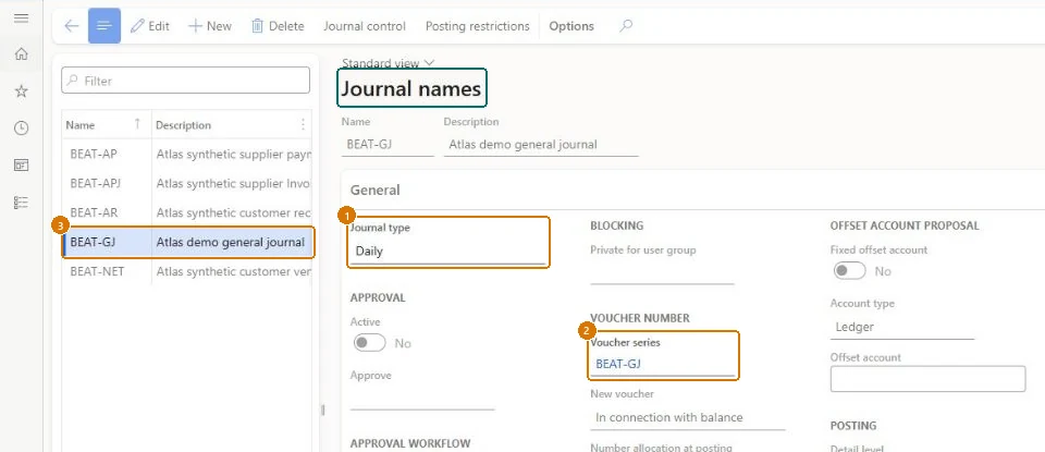 Create the general journal name (zoomed on the outlined fields)