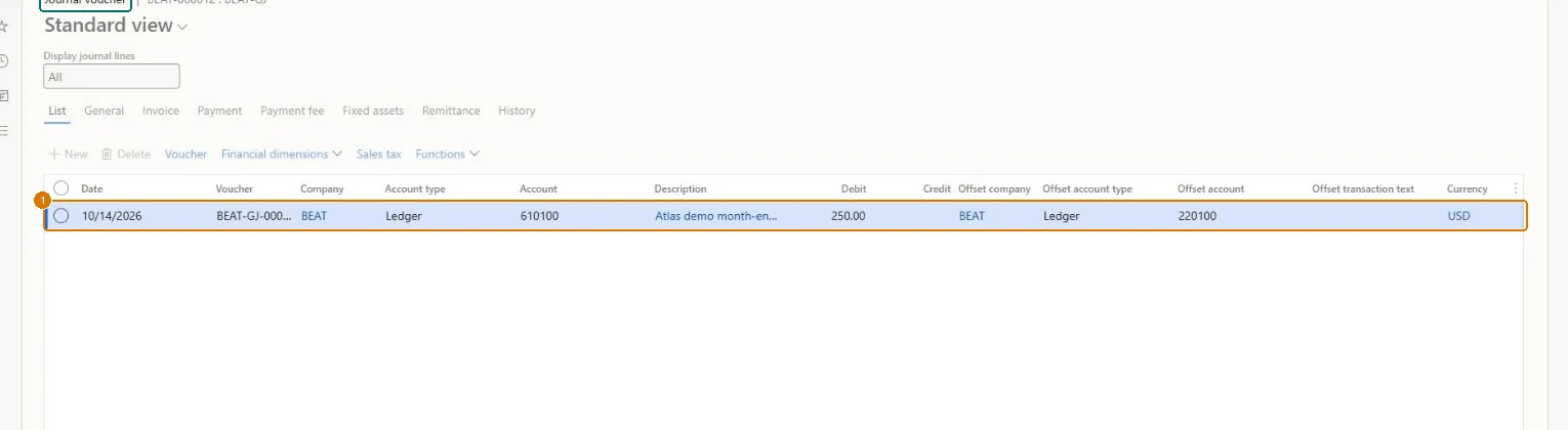 Enter and post the accrual journal (zoomed on the outlined fields)