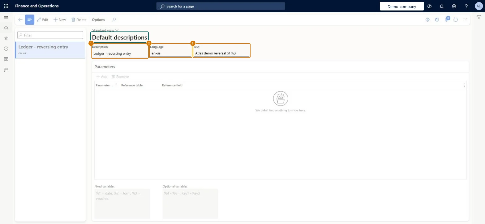 Set the default description for reversing entries