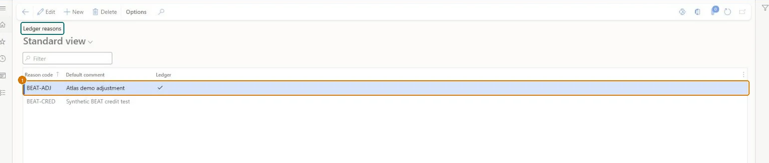 Create the ledger reason (zoomed on the outlined fields)