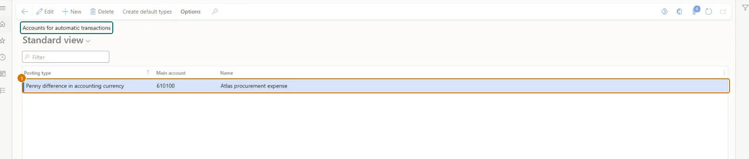 Set the penny difference account (zoomed on the outlined fields)