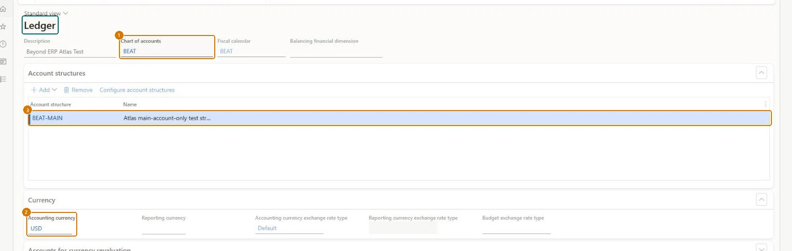 Set up the ledger (zoomed on the outlined fields)