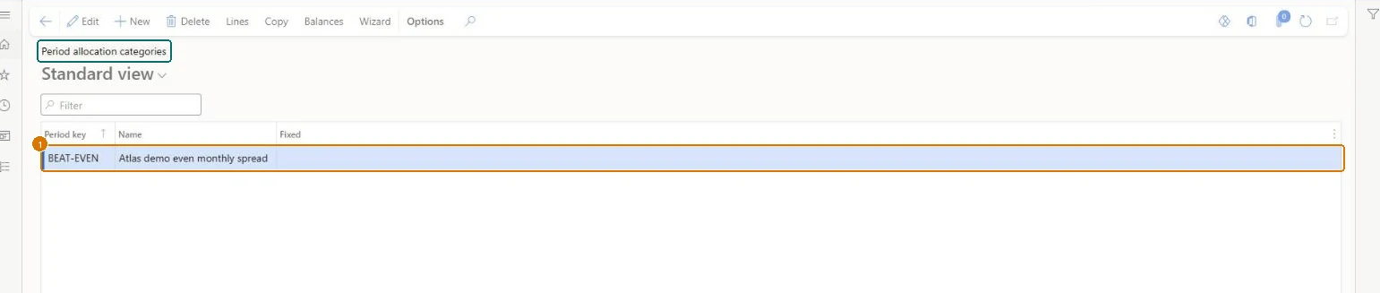Create the period allocation category (zoomed on the outlined fields)