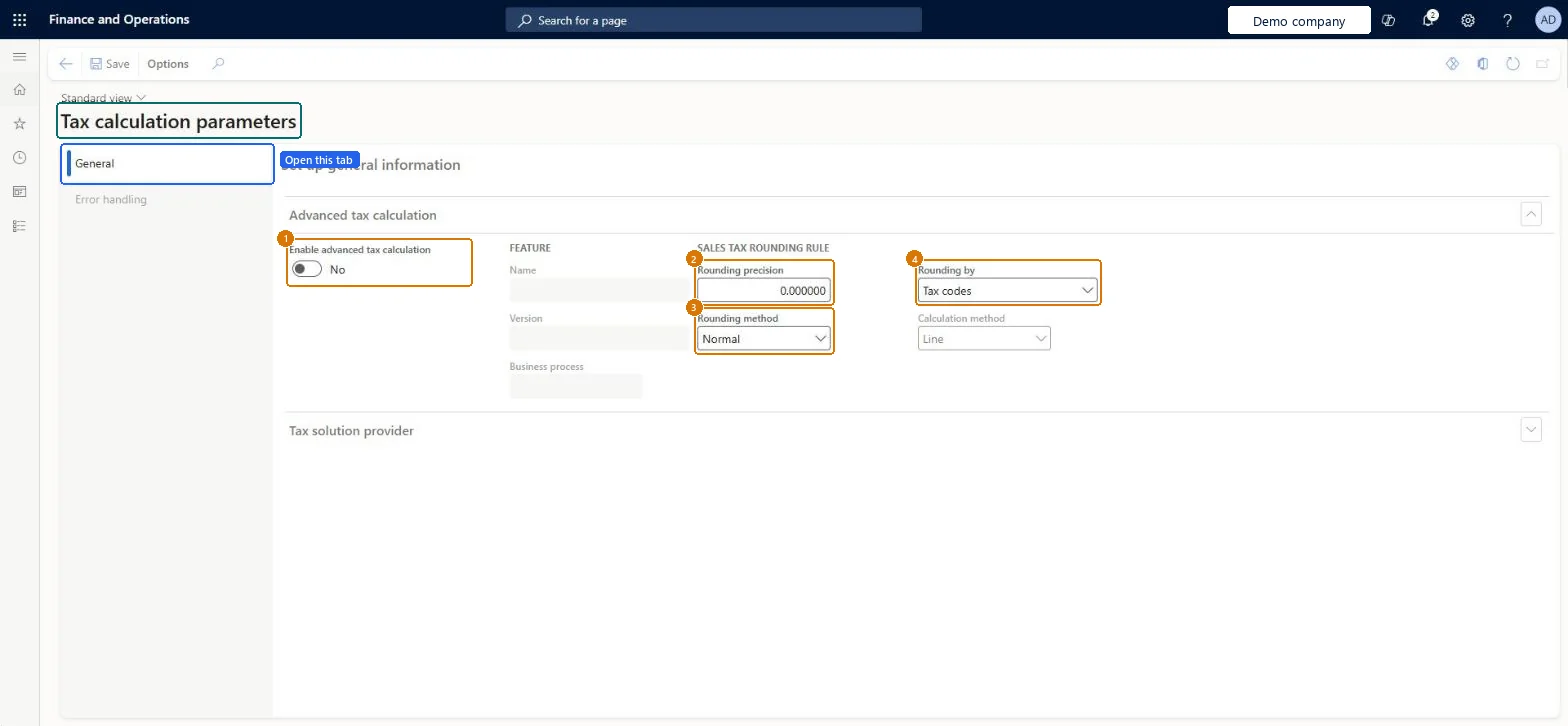 Review the tax calculation parameters