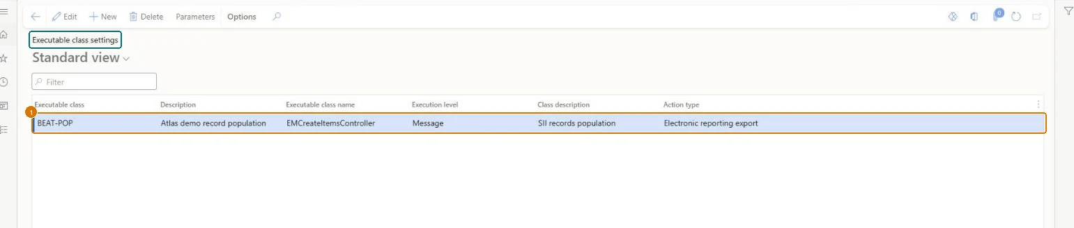 Create the executable class setting (zoomed on the outlined fields)