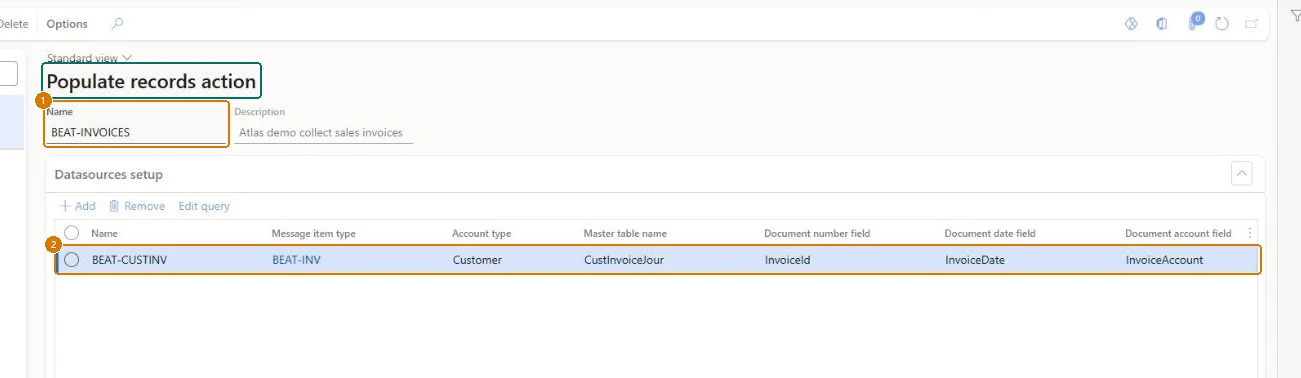 Create the populate records action (zoomed on the outlined fields)