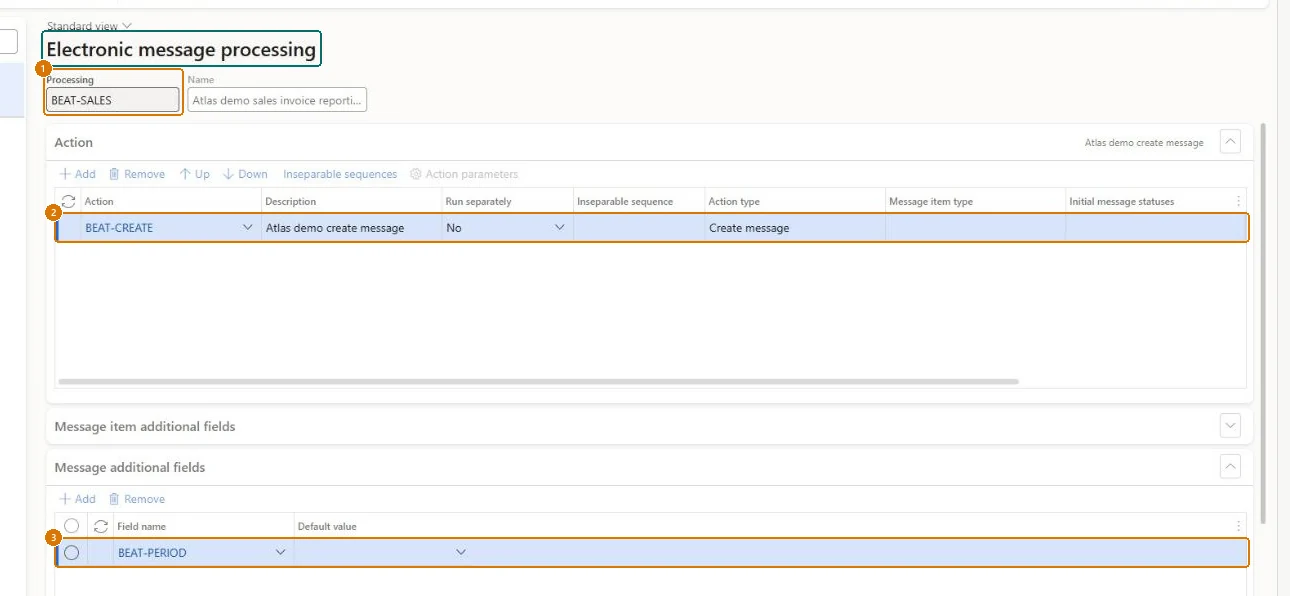Create the electronic message processing (zoomed on the outlined fields)